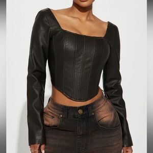 Black faux leather corset